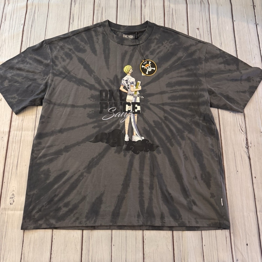 One Piece Sanji Anime T Shirt XL Gray Tie Dye‎ Graphic OXGN Manga Streetwear NWT
